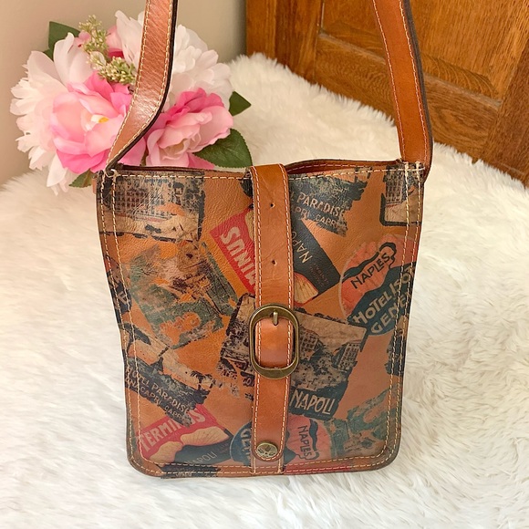 Patricia Nash Venezia Pouch Crossbody Leather Postcard Stamp Print Shoulder Bag - Picture 7 of 16